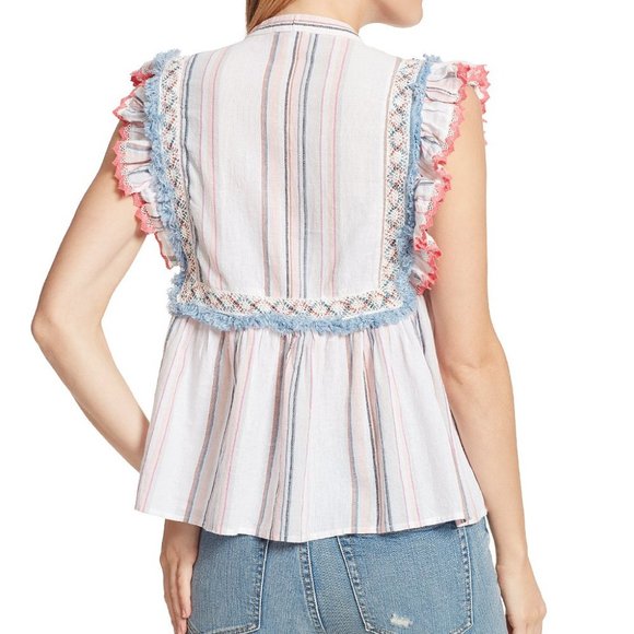 Ella Moss White Natalia Ruffle Top S - Picture 3 of 10